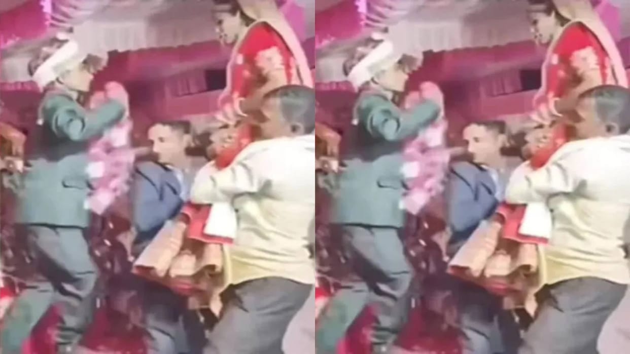 The girl family was showing drama during the garland ceremony then the groom jumped Video goes viral