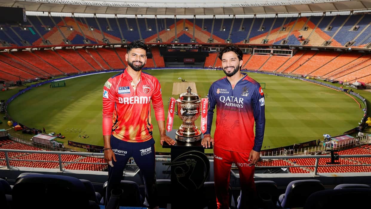 ipl 2025 pbks vs rcb shreyas iyer rajat patidar captains meet at narendra modi stadium ahmedabad see pictures