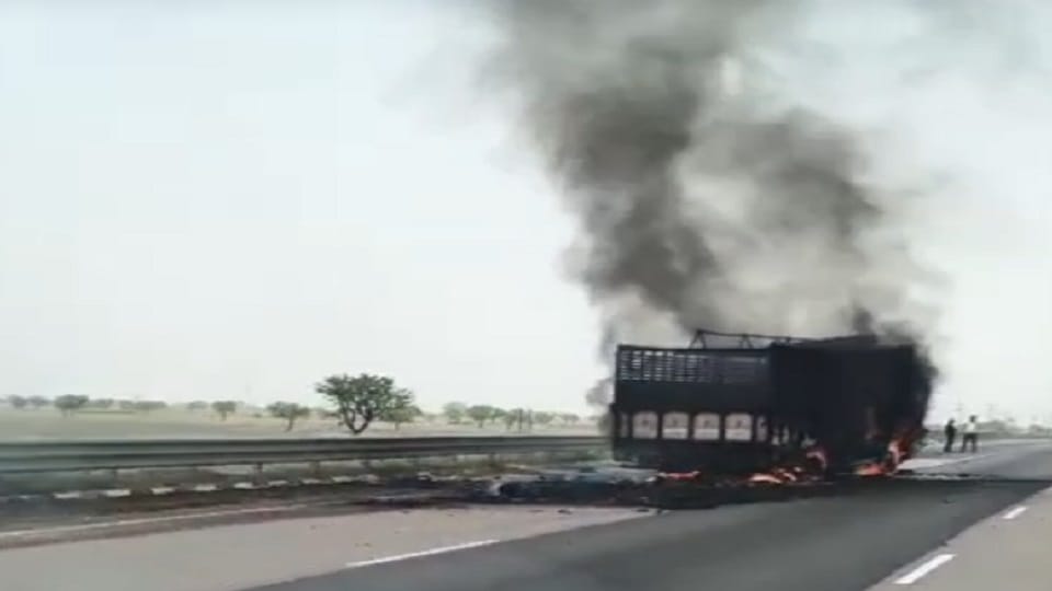 truck driver burnt alive in an accident at Haryana