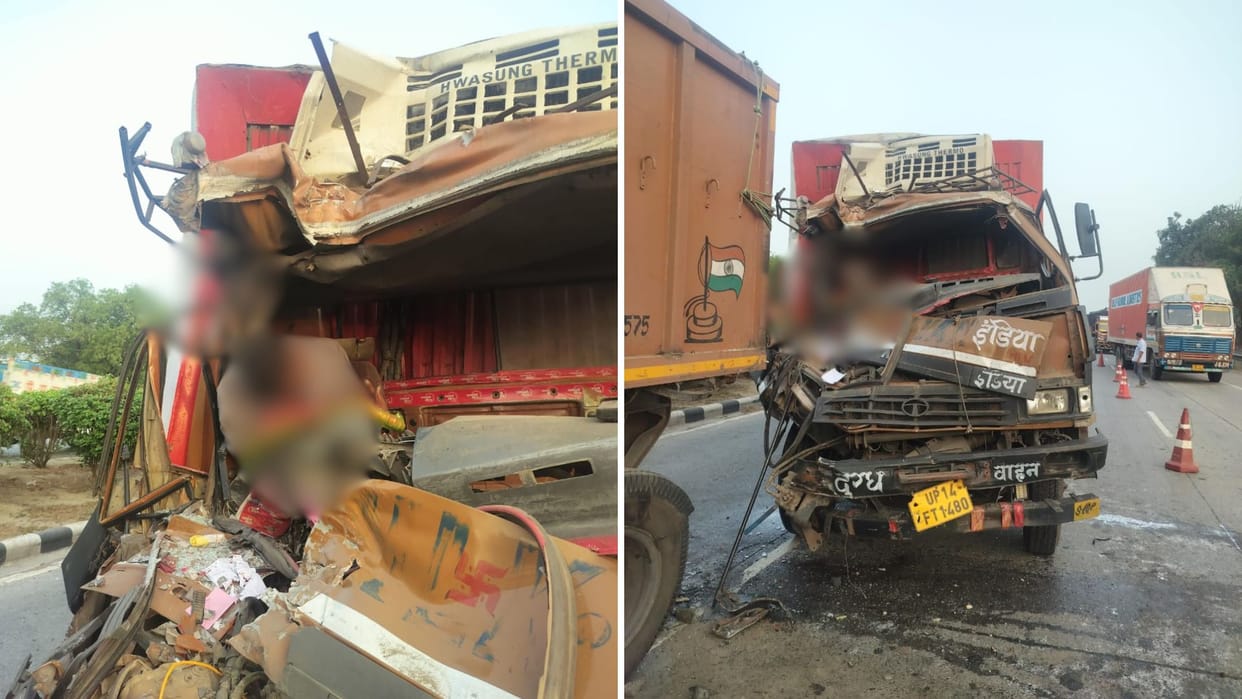 road accident in Varanasi DCM collided with truck driver dead another critical