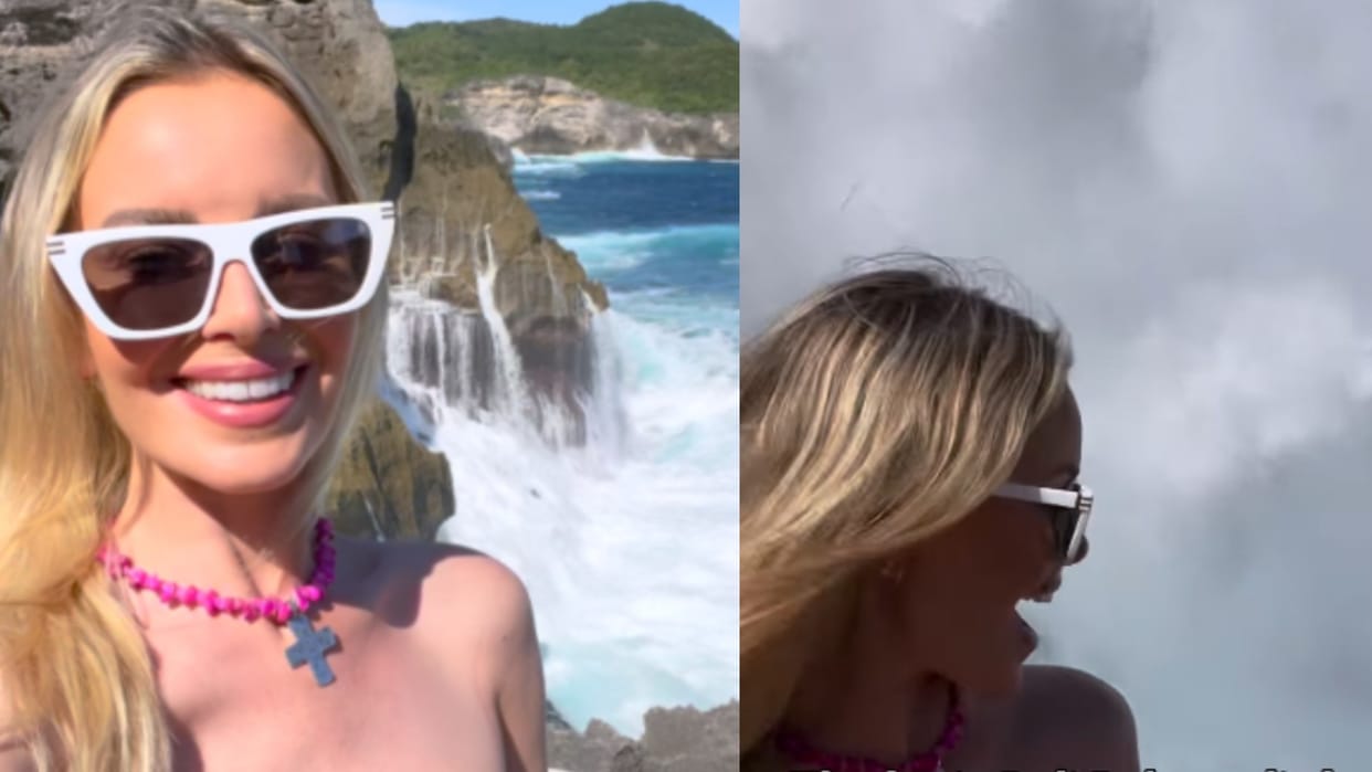 Viral Video shocking moment huge wave hits woman filming selfie video in bali