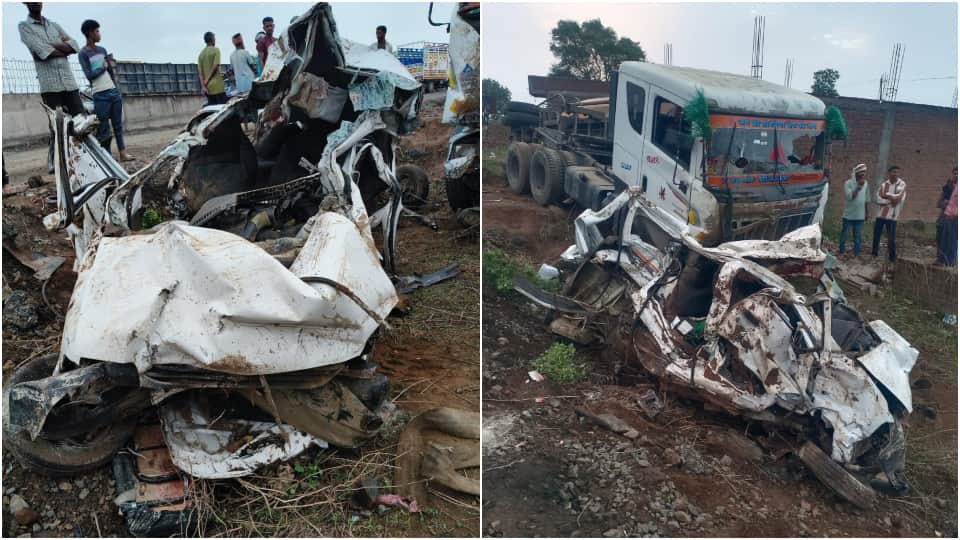 MP Accident News Truck Overturns On Car In Jhabua Nine Killed News in Hindi