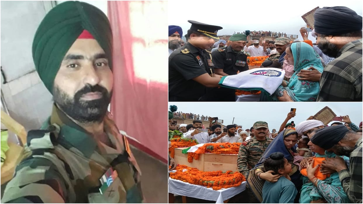 Martyr Lakhwinder Singh body reached the village his wife wept while hugging the tricolour in pilibhit