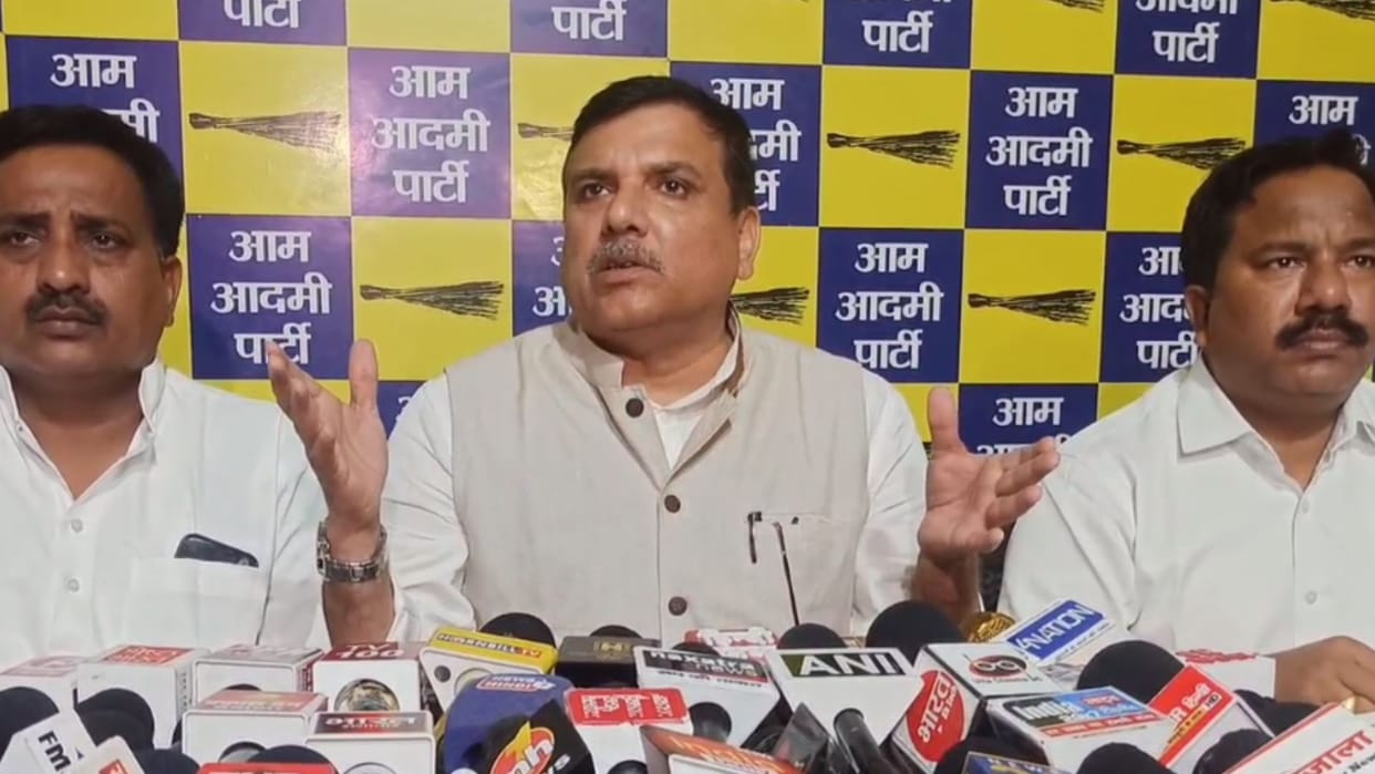AAP MP Sanjay Singh addressed media in Lucknow.