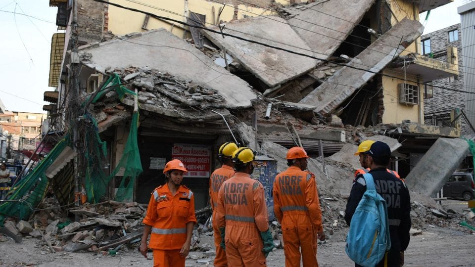 Commercial building collapses in Rohini delhi