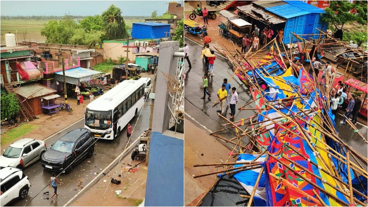 Weather suddenly changed in Sheikhpura, wedding pandal fell on road due to storm and rain, traffic affected