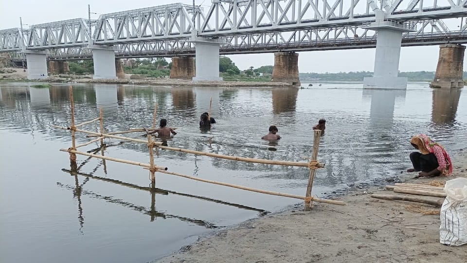 Preparation for Ganga Dussehra cleaning on the ghats of Yamuna Barricading at many places