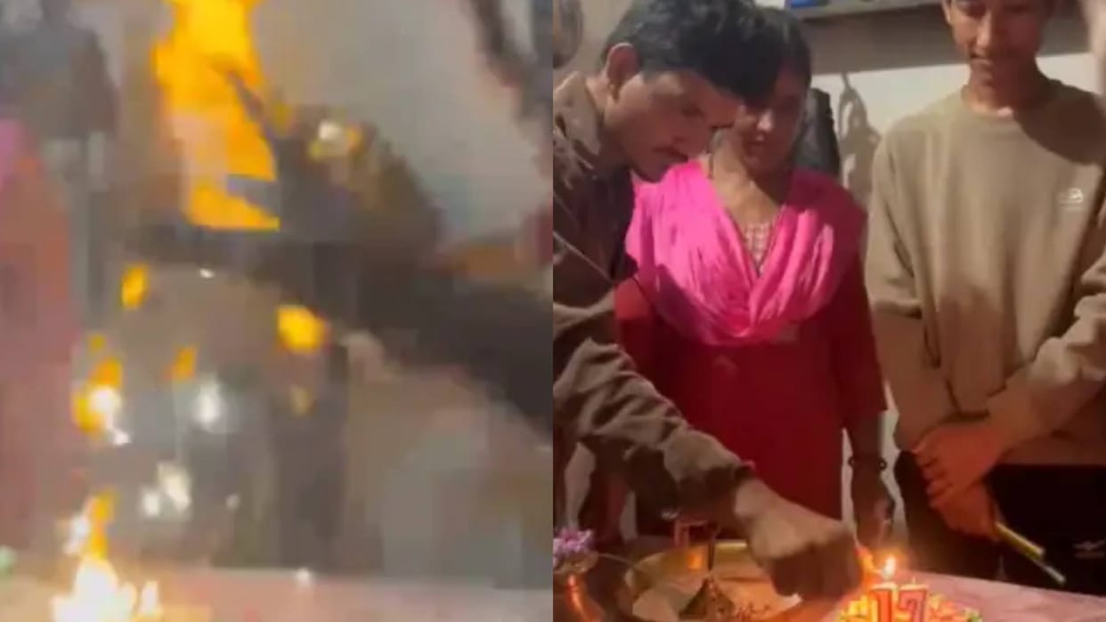 Birthday boy caught fire on his birthday guest sprayed him while cutting the cake Video goes viral