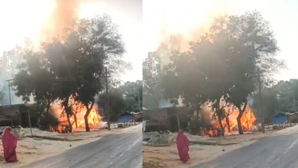 van caught fire while refilling gas in Barabanki it burned blazingly two houses also burnt down