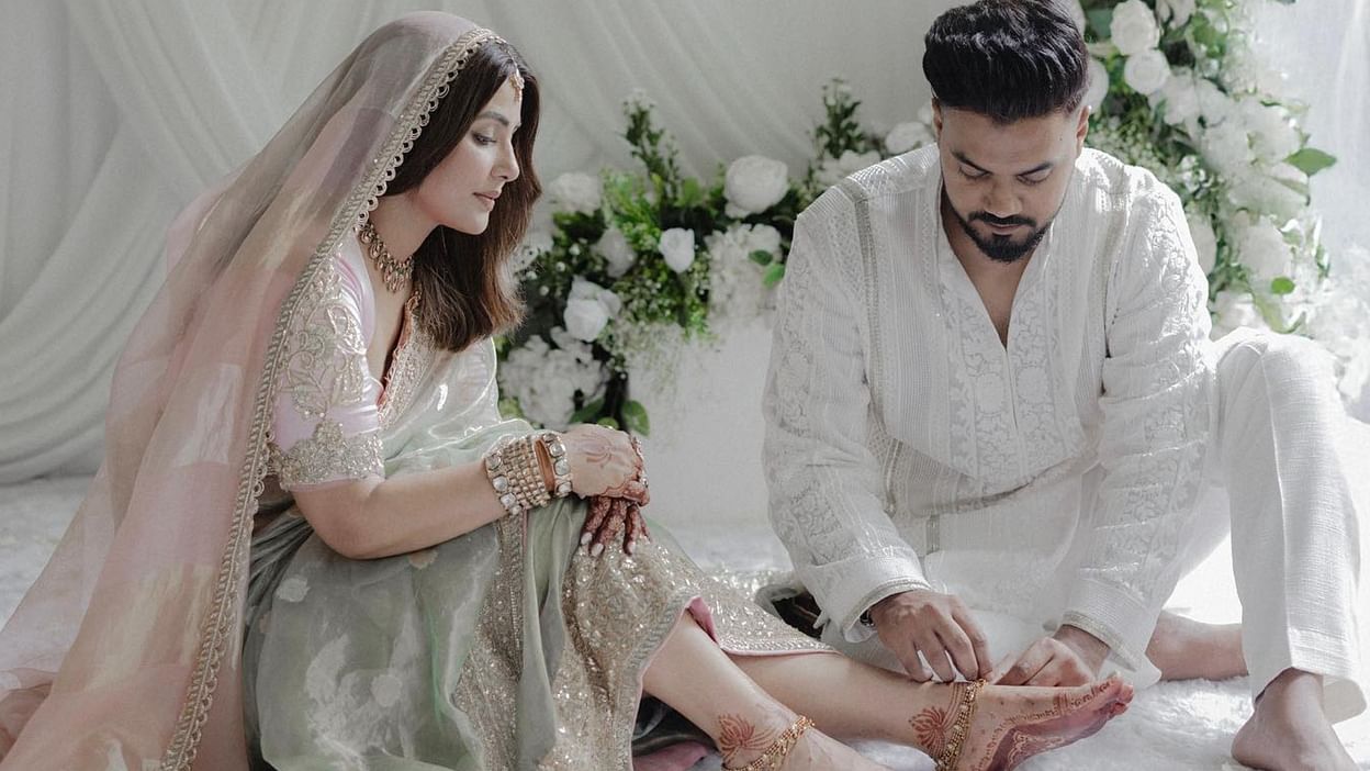 शादी की महेंदी छूटने से पहले इस एक्ट्रेस ने छोड़ा दिया अपना पति, इस वजह ने नहीं मना पाई सुहागरात 2 Hina Khan Married With Boyfriend Rocky Jaiswal