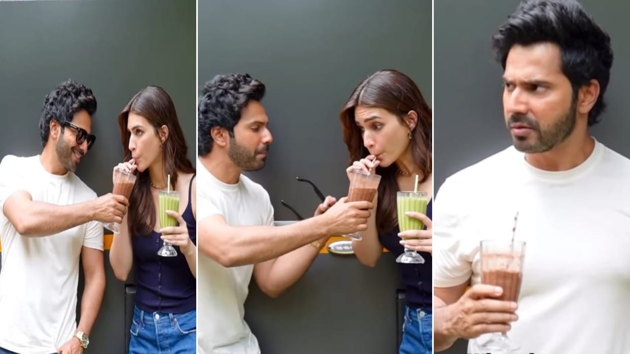 Kriti Sanon varun dhawan video viral she Finishes Half Of his Chocolate Shake In One Sip