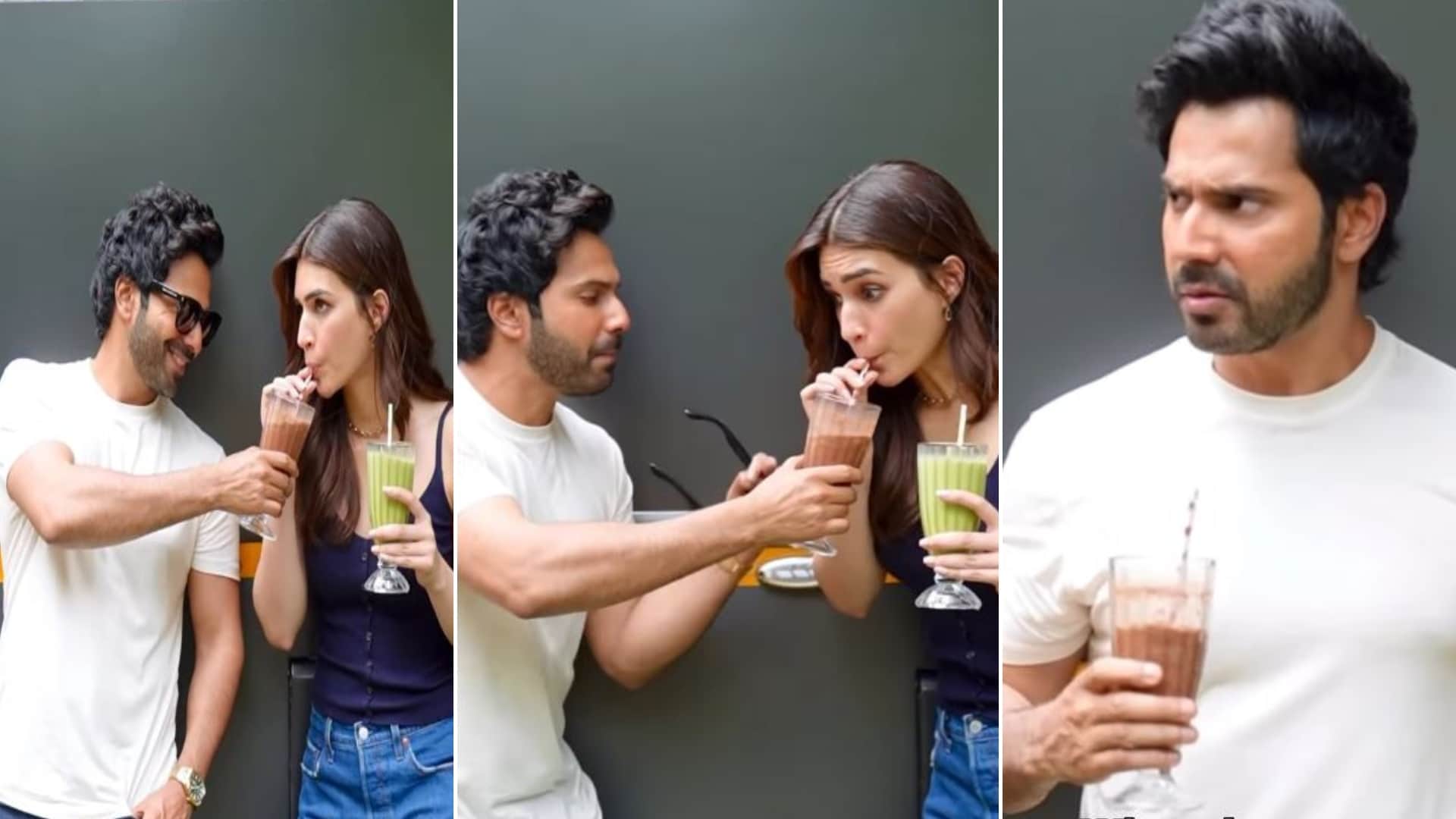 Kriti Sanon varun dhawan video viral she Finishes Half Of his Chocolate Shake In One Sip