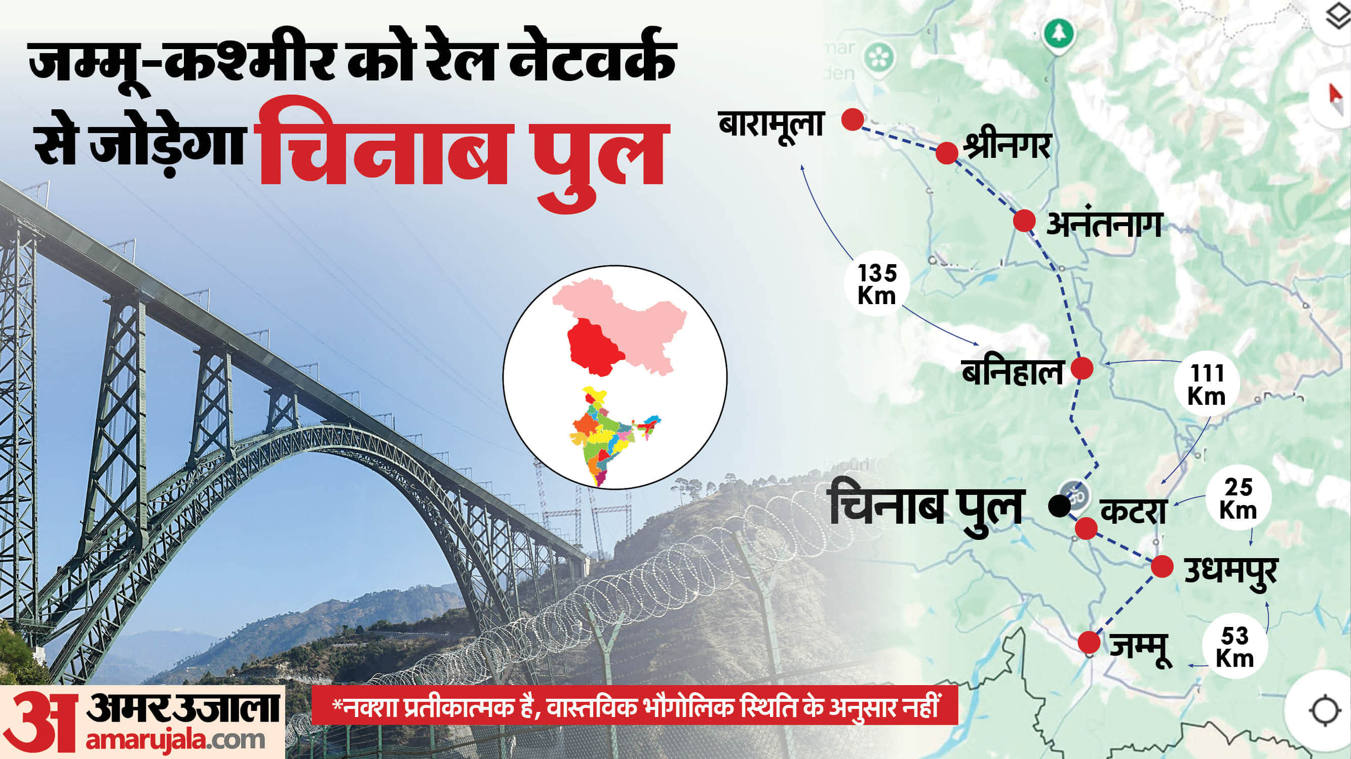 Chenab Railway Bridge Kashmir To Kanyakumari Train Route Detail katra To Srinagar vande bharat Express