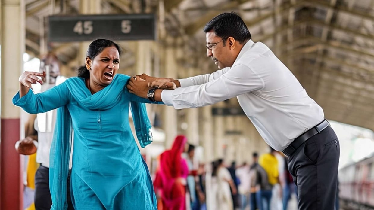 Video of husband-wife dispute at Seoni railway station goes viral, woman saves life by boarding train