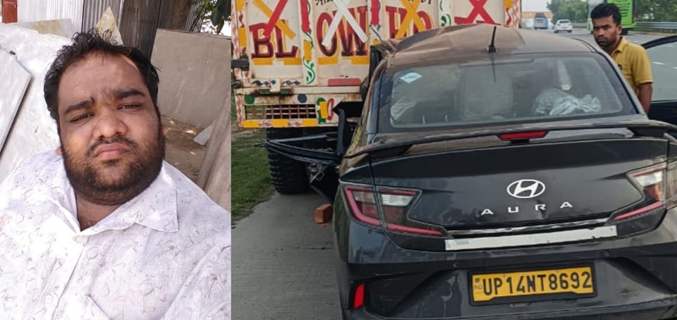 Yamuna Expressway Road Accident: Air Bags Burst After Collision Two Youths Died Dead Bodies Taken Out by Cut