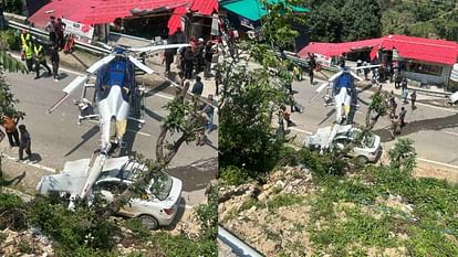 Helicopter Emergency Landing on Road in Badasu Heli Crash helicopter flying to Kedarnath Dham