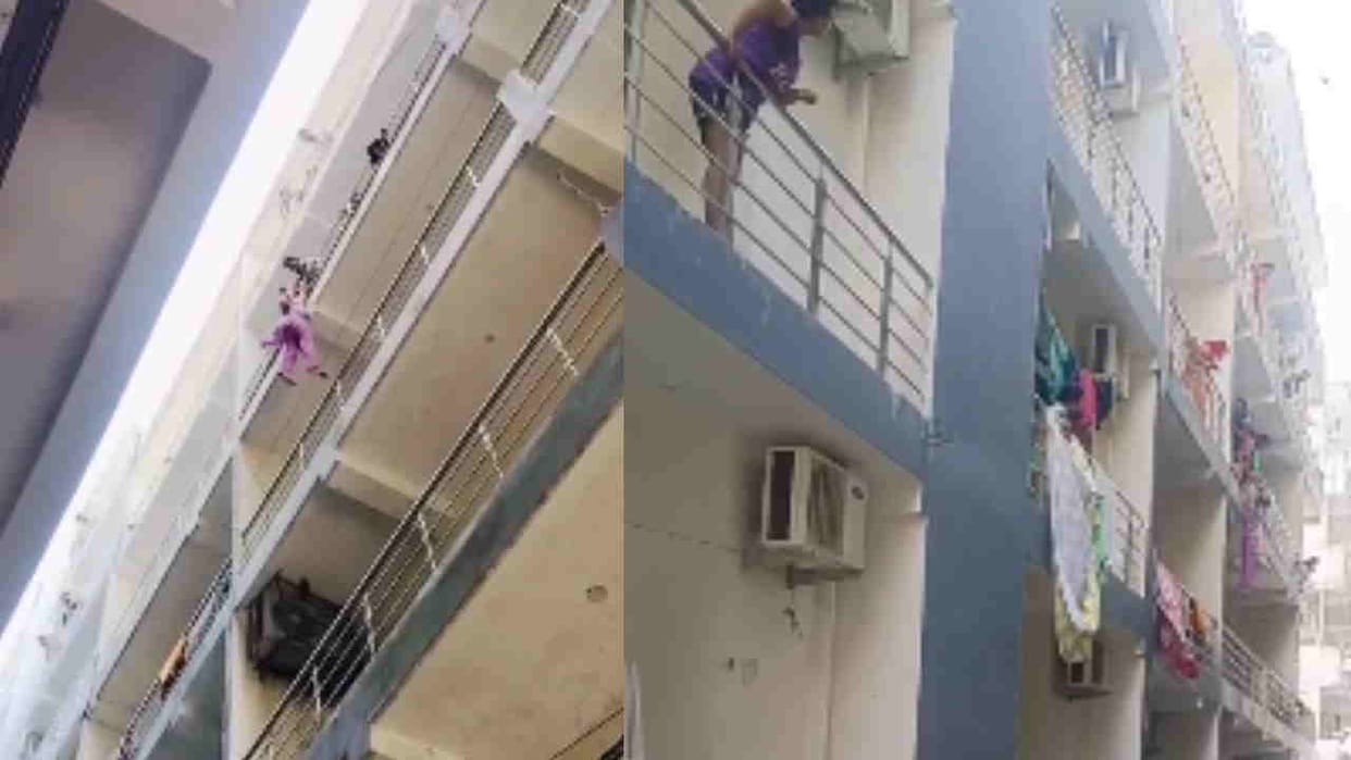 Husband wife fight Women tried to jump from the fourth floor but was barely saved Rishikesh News