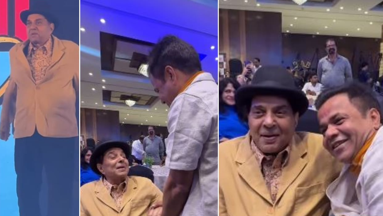 dharmendra fit at 89 rajpal yadav touches his feet seeks blessing video viral