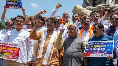 Bengaluru Stampede: BJP holds protest, seeks resignation of CM and Deputy CM over RCB stampede