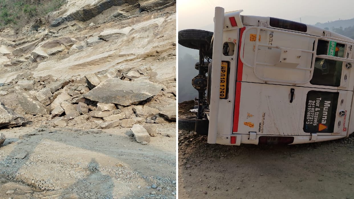 A traveller was hit by a sudden landslide at Parchhu Dhaak on Mandi Attari highway