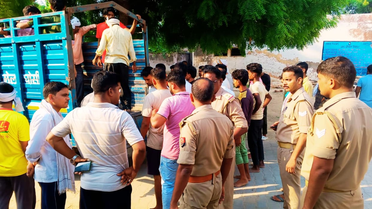 UP Accident news uncontrolled pickup crushed middle-aged man and teenager both died