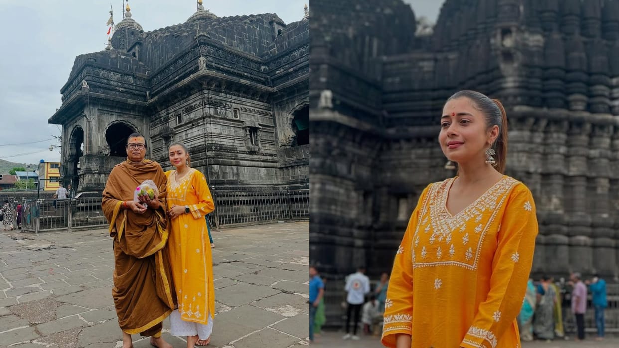 Television actress Tina datta visits trimbakeshwar temple with her father and worships mahadev