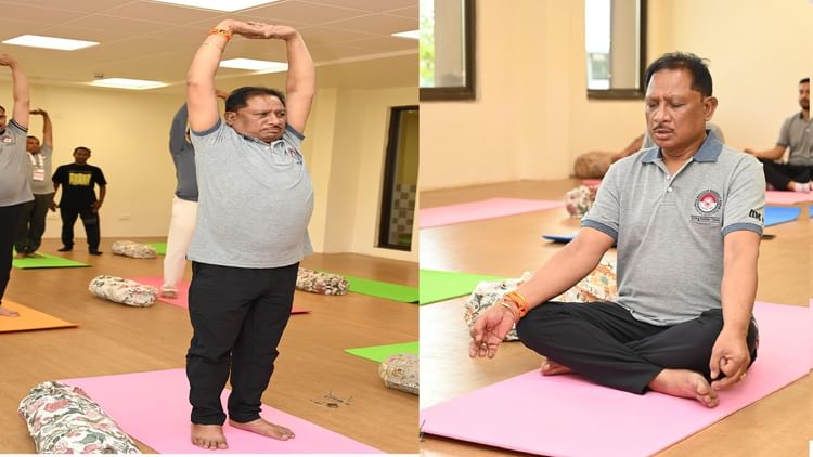 Raipur: सीएम साय ने योग से की 'चिंतन शिविर 2.0' के दूसरे दिन की शुरुआत; मंत्रिमंडल के साथ किये कई आसन