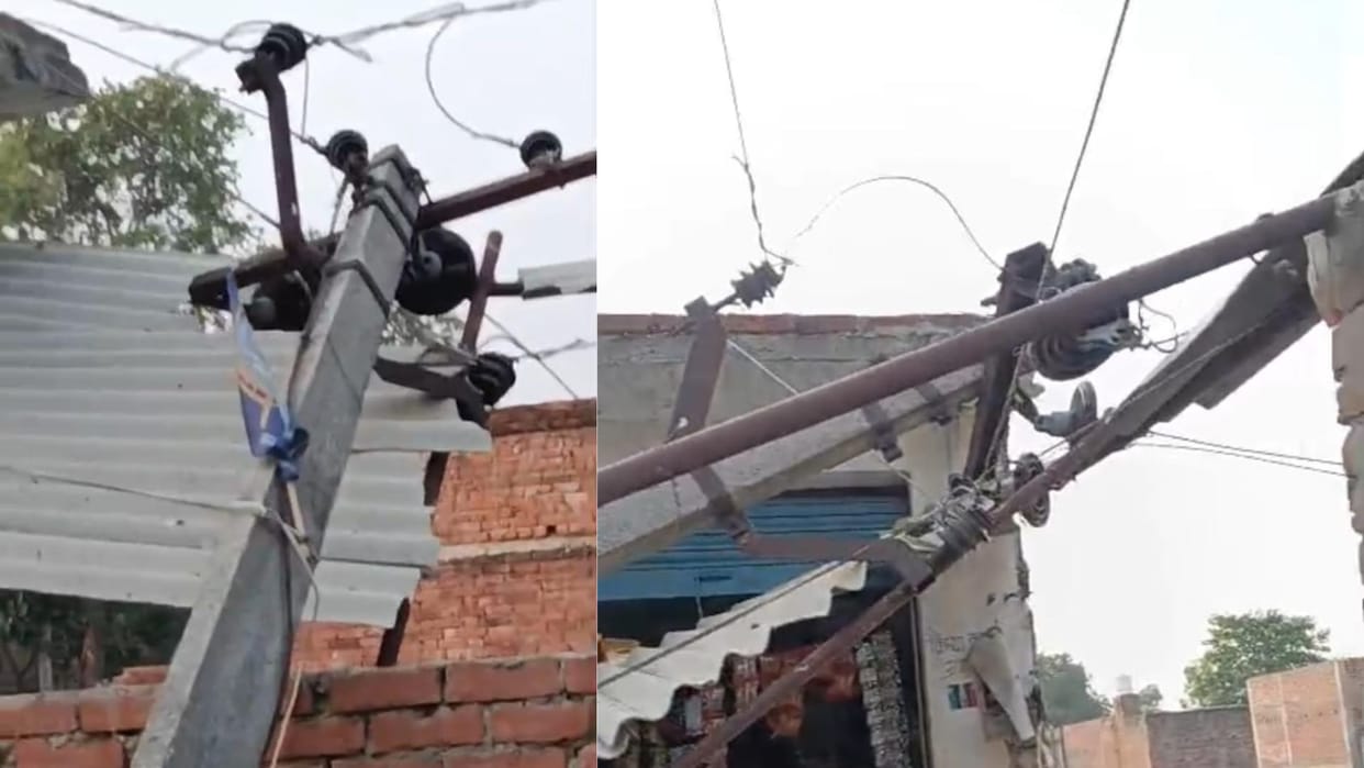 Neem branch suddenly fell electric poles fell person