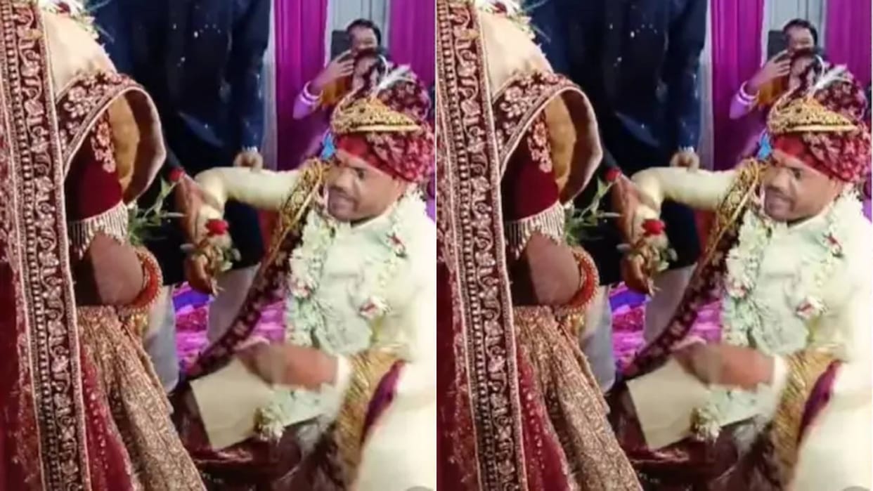 The groom could not give flowers to the bride while sitting during the garland ceremony Video goes viral