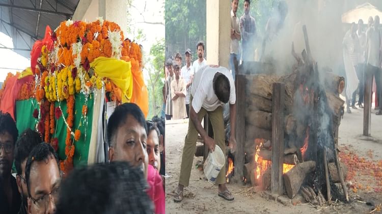 पंचतत्व में विलीन हुए बलिदान एएसपी आकाश राव गिरपूंजे: बेटे ने दी मुखाग्नि; रोते हुए पत्नी ने किया सैल्यूट