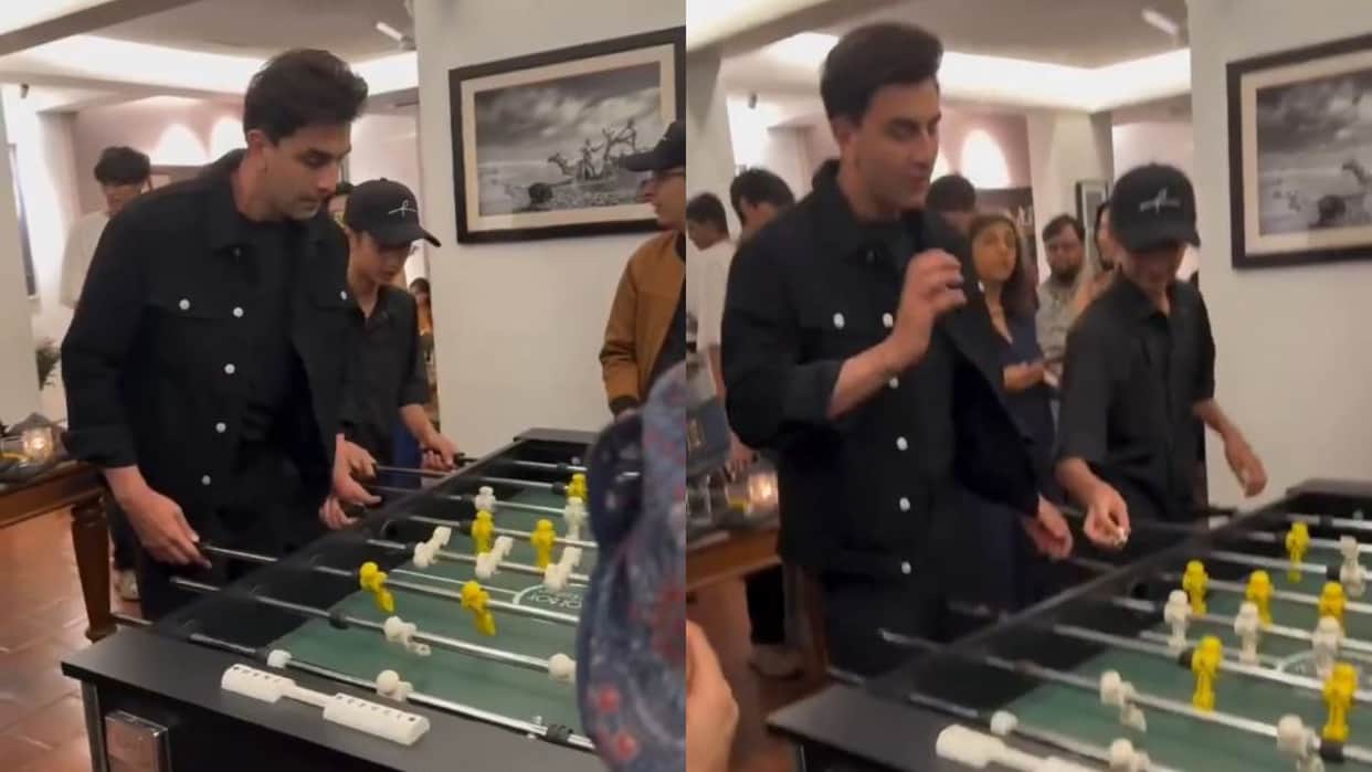 Ranbir Kapoor and Kiran Raos son Azad are seen playing foosball together see Azad reaction to the goal