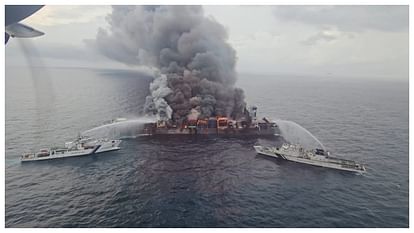 Firefighting operation continue as crew rescued from burning vessel off Kerala coast
