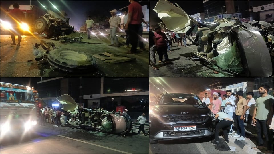 accident Tractor broke in the middle car was blown to pieces Nothing can keep up with the speed of the bus