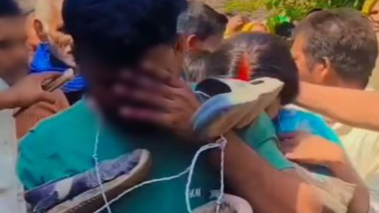 Villagers made the couple wear garlands of shoes and paraded them around the village in Lakhimpur kheri