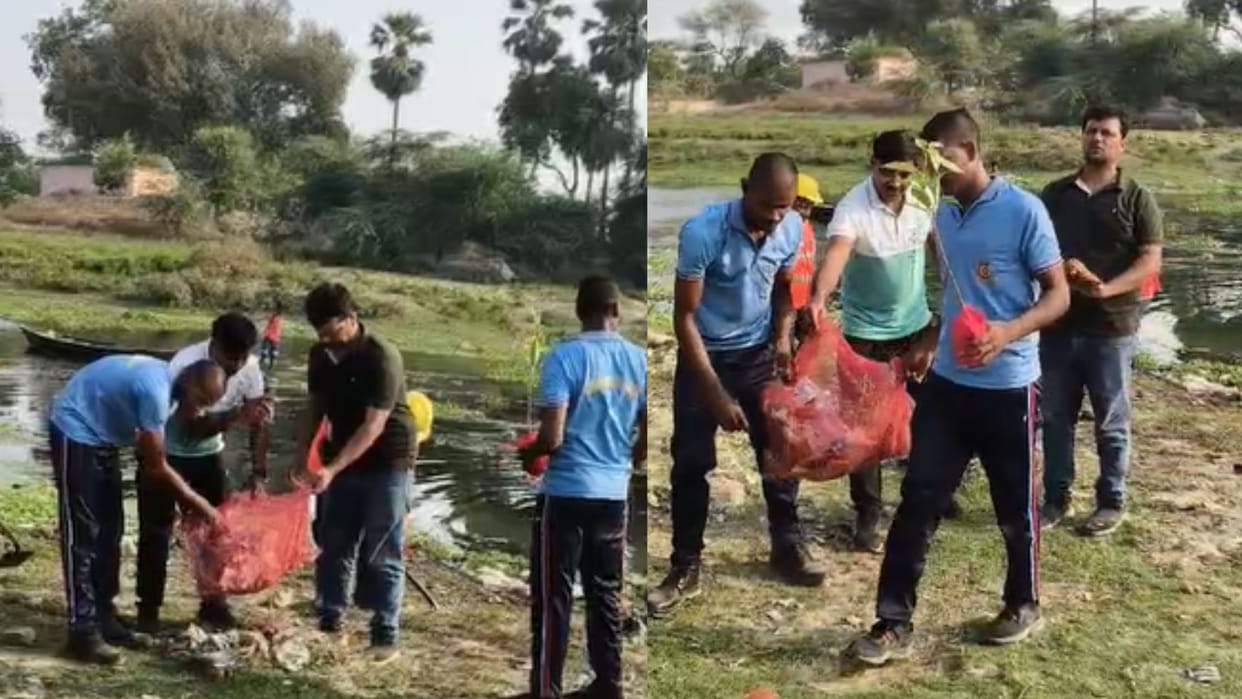 NCC cadets conducted a cleaning campaign on the banks of the Tamsa river