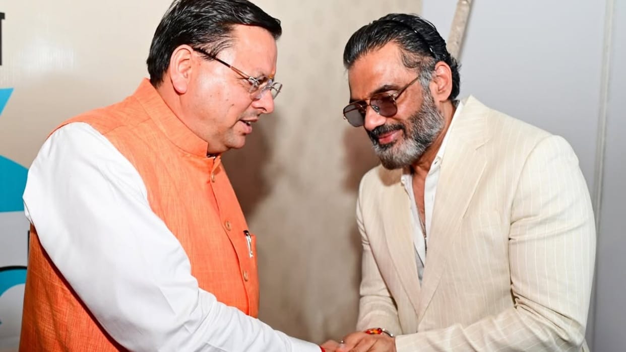 Actor suniel shetty meets uttarakhand chief minister pushkar singh dhami in dehradun