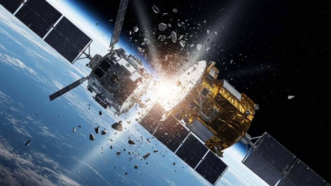 satellite in space reaching critical level creating risk of in orbit collision