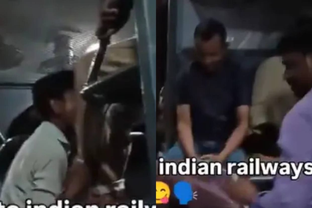 fighting for a seat in the train the boy dragged the girl down by her feet Video goes viral
