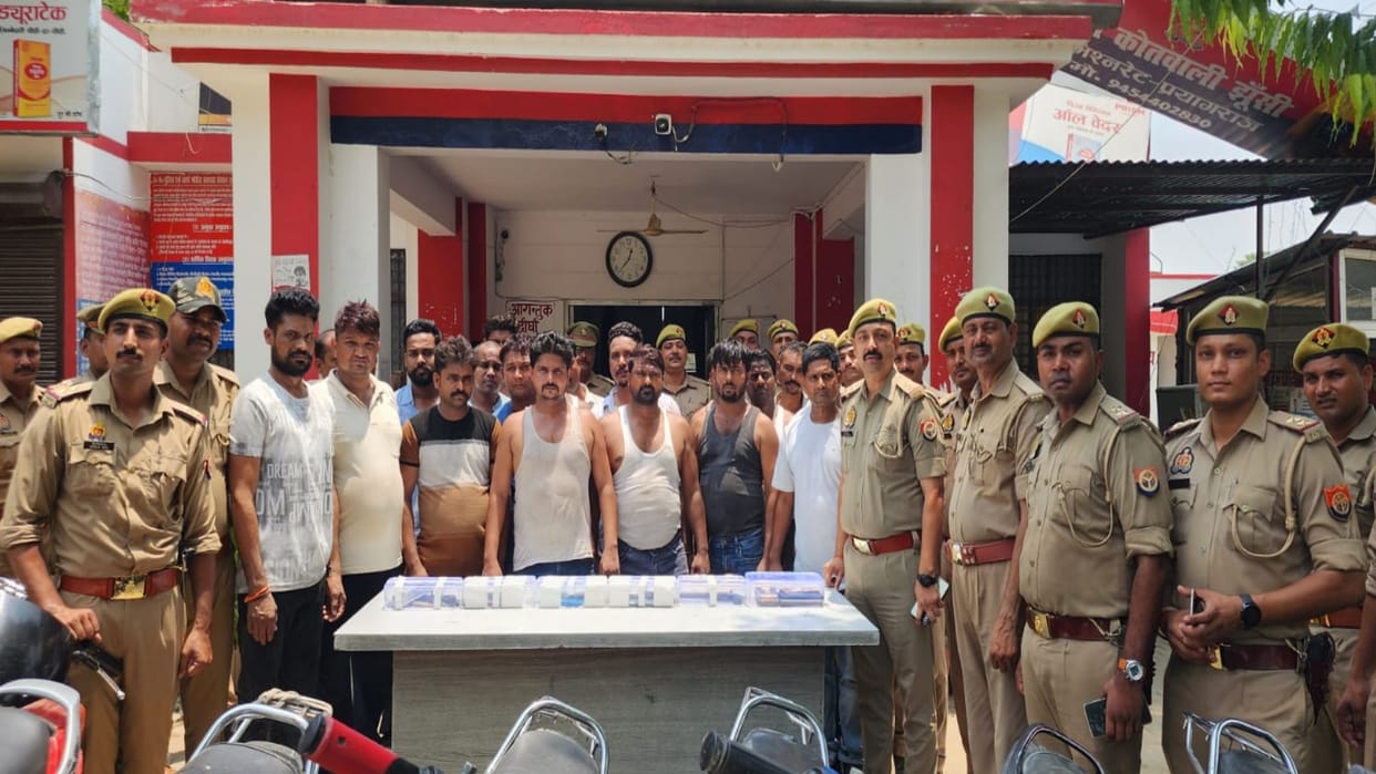 Police arrested a dozen goons hiding in a guest house, several weapons and bikes recovered