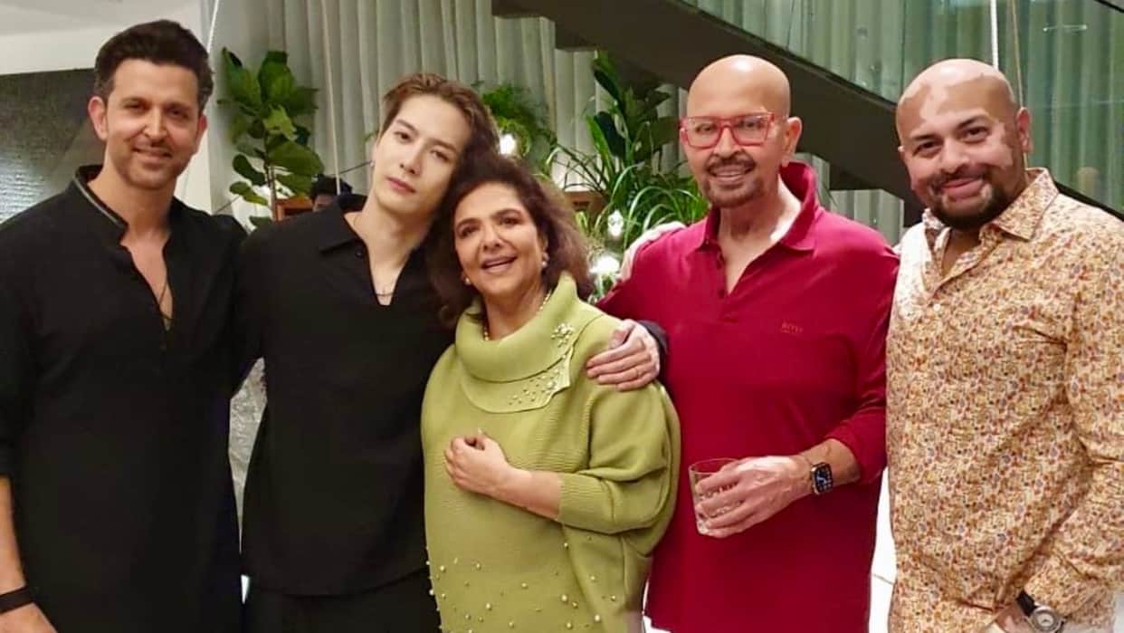 Hrithik Roshan father rakesh shares pics with K Pop singer Jackson Wang in Mumbai twin in black