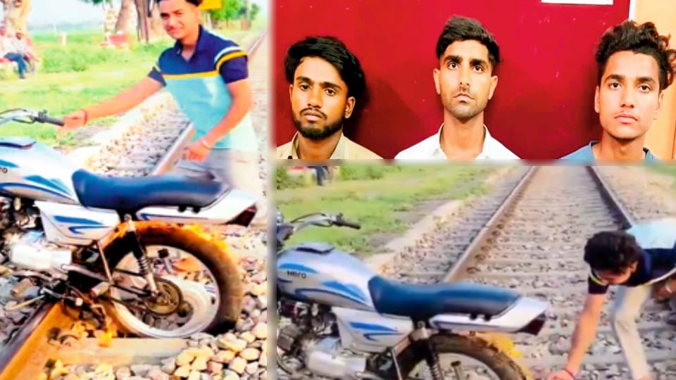 Three arrested for burning bike on railway track to make reel in Meerut, video uploaded on social media