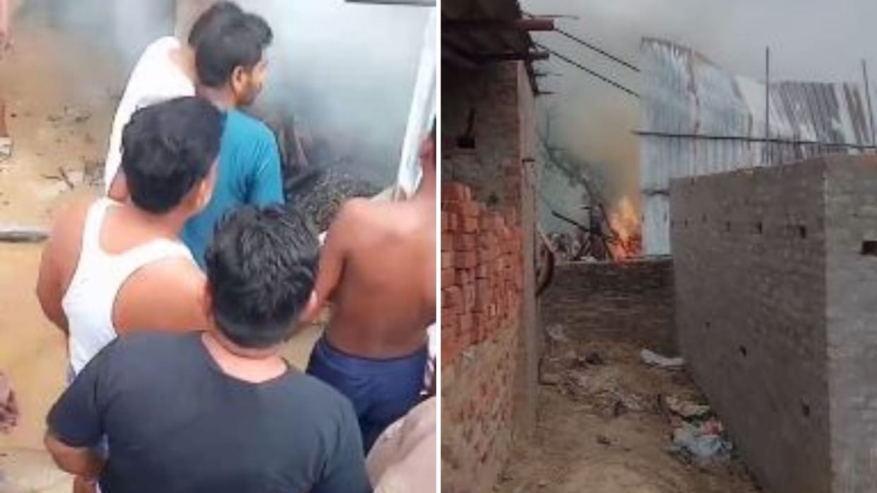 UP News Pole broke and fell on hut spark caused huge fire people ran away to save lives lost power
