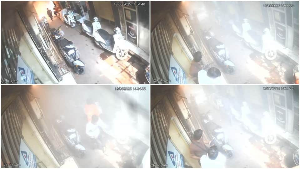 Loud explosion glass of shops and showrooms shattered people burned in fire two dead CCTV of horrifying scene