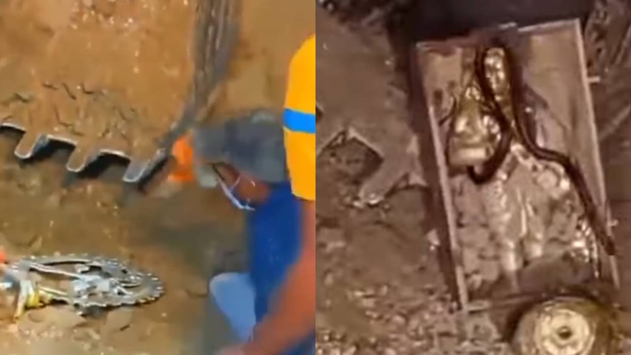 As soon as foundation of house was dug an idol of God and serpent god came out Video goes Viral