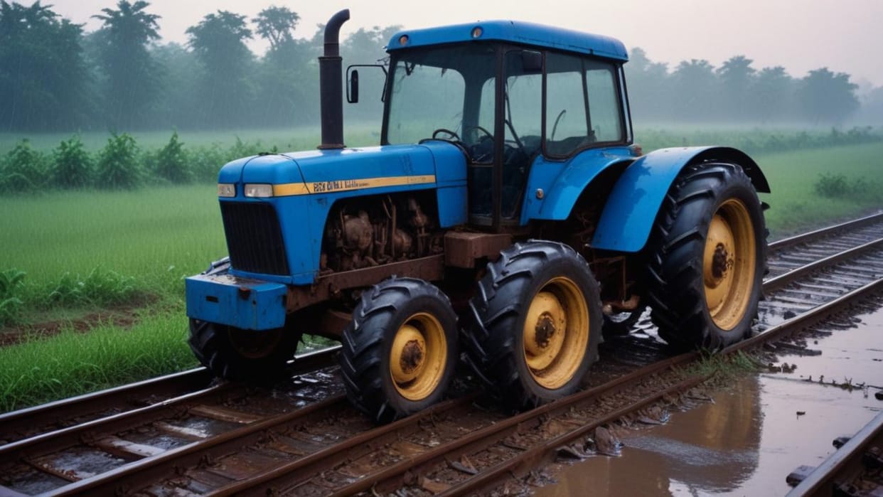 Jehanabad News: Tractor stuck on track near Kadauna Halt on Patna-Gaya railway line, illegal railway crossing