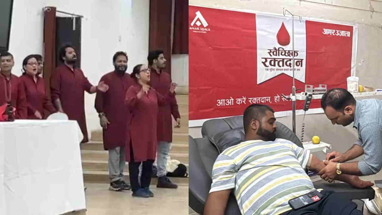 Blood donation camp organised by Amar Ujala awareness created through street play Dehradun Kotdwar Uttarakhand