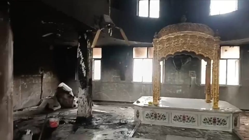 A Gurudwara caught fire in Faridabad due to short circuit in music system