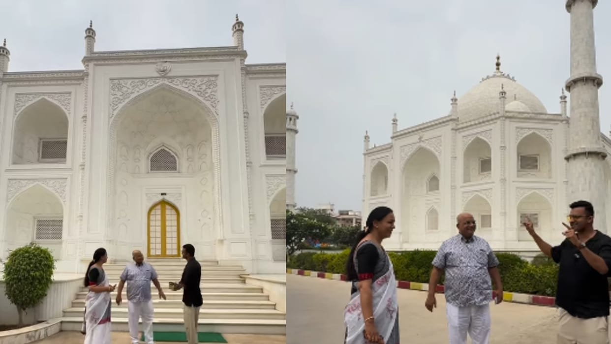 madhya pradesh couple husband made 4 bhk bunglow just like copy of tajmahal for wife video goes viral