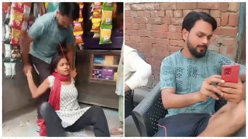 In a domestic dispute husband beat his wife by holding her hair video goes viral