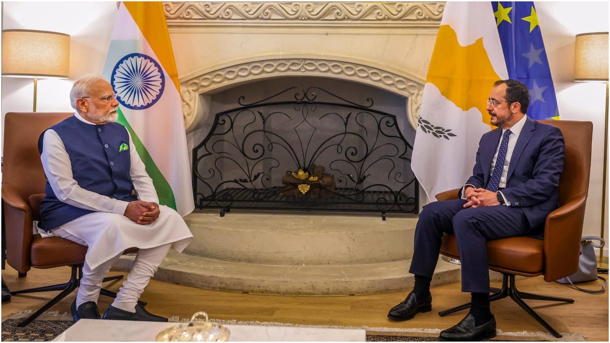 Prime Minister Narendra Modi being accorded an official welcome at the Presidential Palace in Nicosia Cyprus